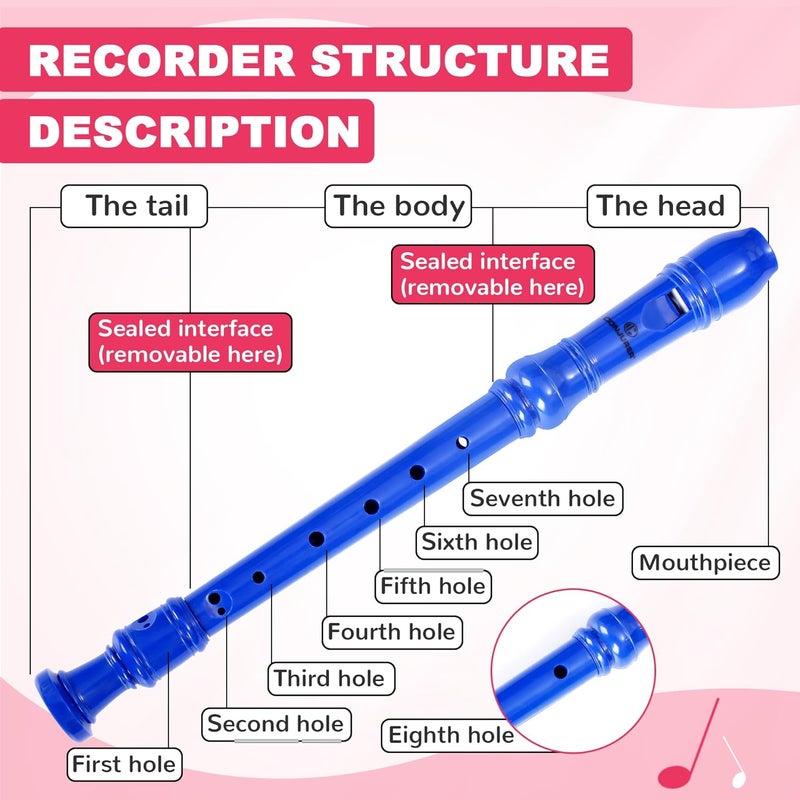 CONJURER Soprano Recorder Instrument for Kids Student - German Fingering 8 Hole Flute ABS Descant Recorders for Beginners with Cleaning Rod and Bag for Kids Over 3 Years Old - Image 2